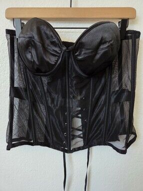 Black Lace Up Corset Top Women's Size 2X Mesh And Satin